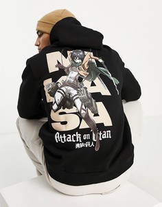 Черный худи с принтом "Attack of the Titans" Bershka-Черный цвет