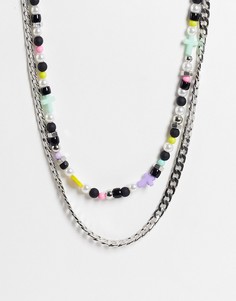 Разноцветное ожерелье с искусственным жемчугом и бусинами Bershka-Разноцветный