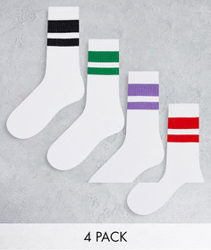 Набор из 4 пар белых спортивных носков Bershka-Белый
