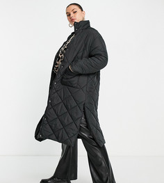 Удлиненное дутое пальто черного цвета с воротником-стойкой и стеганой ромбовидной отделкой Violet Romance Plus-Черный