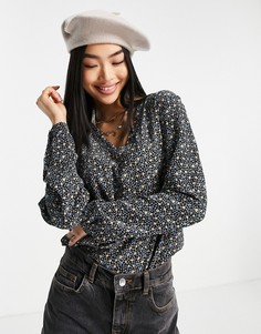 Черная блузка с V-образным вырезом и принтом JDY Piper-Черный