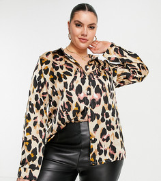 Атласная рубашка с леопардовым принтом от комплекта Urban Threads Plus-Коричневый цвет