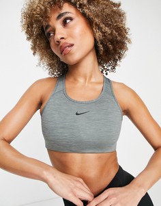 Серый меланжевый спортивный бюстгальтер со средней степенью поддержки и логотипом-галочкой Nike Training Dri-FIT