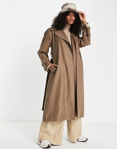 Длинный тренч цвета мокко Topshop-Коричневый цвет