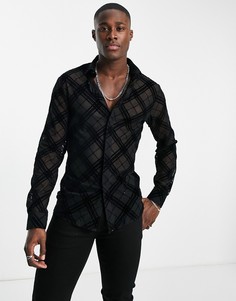 Черная рубашка из сетки с флокированным узором в виде ромбов Twisted Tailor Hsu-Черный