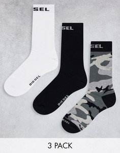 Набор из 3 пар носков черного, белого цвета и с камуфляжным принтом Diesel-Разноцветный