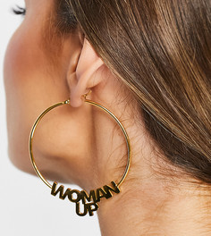 Серьги-кольца с надписью "Woman Up" и водостойкой позолотой 18 карат Hoops + Chains LDN-Золотистый