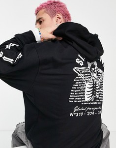 Oversized-худи черного цвета с принтом черепа на спине Sixth June-Черный