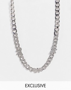 Серебристое массивное ожерелье-цепочка в стиле унисекс с бабочкой и стразами Reclaimed Vintage Inspired-Серебристый