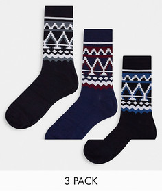 Подарочный набор из 3 пар носков с узором «фэйр-айл» Jack & Jones-Голубой