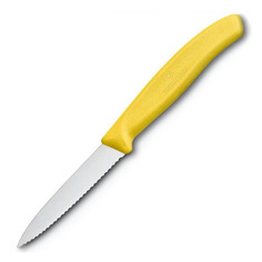 Нож кухонный Victorinox Swiss Classic, для овощей, 80мм, заточка серрейтор, стальной, желтый [6.7636.l118]