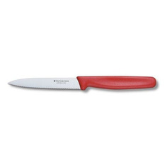 Нож кухонный Victorinox Standart, для чистки овощей и фруктов, 100мм, заточка серрейтор, стальной, красный [5.0731]