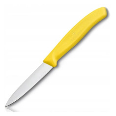 Нож кухонный Victorinox Swiss Classic, для чистки овощей и фруктов, 80мм, заточка прямая, стальной, желтый [6.7606.l118]