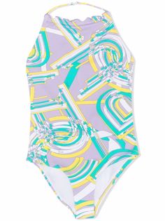 Emilio Pucci Junior купальник с оборками и абстрактным принтом