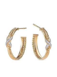 David Yurman серьги-кольца Petite X из желтого золота с бриллиантами