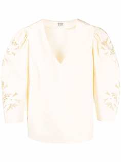 Scotch & Soda блузка с V-образным вырезом и английской вышивкой