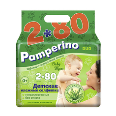 Pamperino, Детские влажные салфетки Duo, с экстрактом алоэ, 80x2 шт.