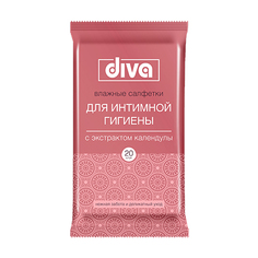 Diva, Влажные салфетки для интимной гигиены c экстрактом календулы, 20 шт.