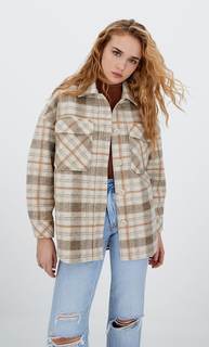 Stradivarius Трикотажная Куртка-Рубашка В Клетку Бежевый S