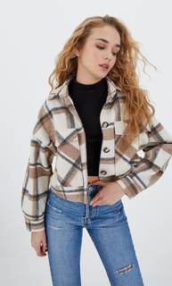 Stradivarius Укороченная Трикотажная Куртка-Рубашка Бежевый M