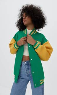 Stradivarius Куртка В Стиле Боулинг Из Мягкой Ткани Зеленый Xs