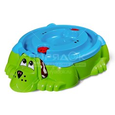 Песочница детская PalPlay Собачка 432 П-374 с крышкой, голубая/зеленая, 116.5х65.5х26 см