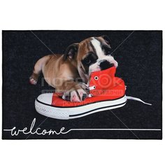 Коврик придверный, 40х60 см, прямоугольный, резина, с ковролином, Velur Щенок, Vortex, 24238