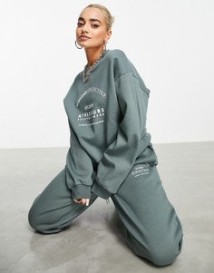 Oversized-свитшот цвета хаки с логотипом в форме дуги ASOS Weekend Collective-Зеленый цвет