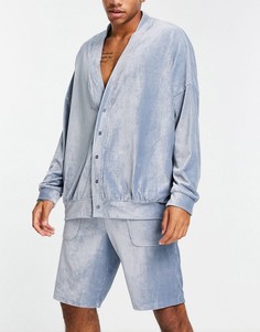 Велюровый пижамный комплект серого цвета в рубчик из кардигана и шорт ASOS DESIGN-Серый