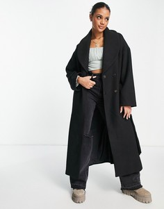 Черное oversized-пальто с поясом и большими карманами NA-KD-Черный цвет