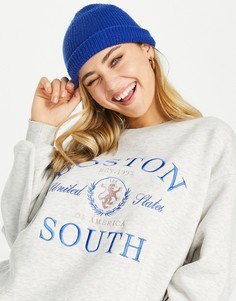 Серый oversized-свитшот с надписью Boston Stradivarius