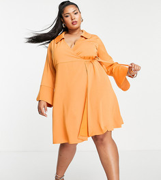 Атласное платье мини с запахом спереди Fashion Union Plus-Оранжевый цвет