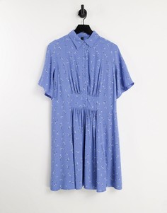 Синее платье-рубашка мини с рукавами-кимоно и цветочным принтом Y.A.S-Разноцветный