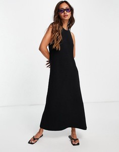 Черное трикотажное платье макси с высокой горловиной и вырезом-борцовкой Selected Femme-Черный цвет