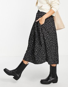 Черная плиссированная юбка миди с цветочным принтом из тенсела People Tree-Черный цвет