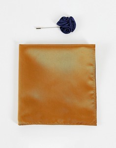 Атласный платок-паше горчичного цвета и булавка Gianni Feraud-Желтый