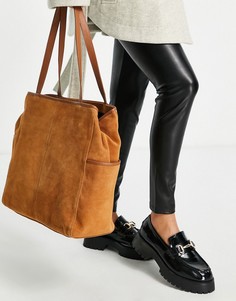 Светло-коричневая замшевая сумка-шопер с кожаной отделкой ASOS DESIGN-Коричневый цвет