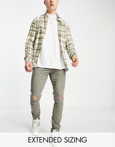 Зауженные брюки цвета хаки со рваными разрезами ASOS DESIGN-Зеленый цвет