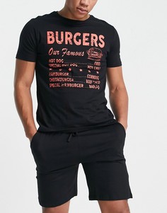Пижамный комплект черного цвета с надписью "Burgers" Brave Soul-Черный
