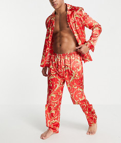 Пижамный комплект из рубашки и брюк красного цвета с принтом в стиле барокко Night-Красный