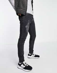 Супероблегающие рваные джинсы выбеленного черного цвета Abercrombie & Fitch-Черный