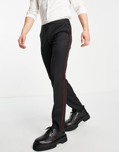 Черные классические брюки с атласными полосками по бокам HUGO-Черный