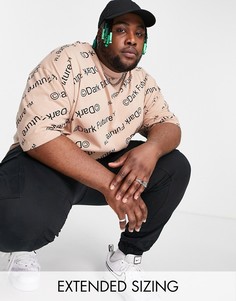 Светло-коричневая oversized-футболка со сплошным принтом логотипов ASOS Dark Future-Коричневый цвет