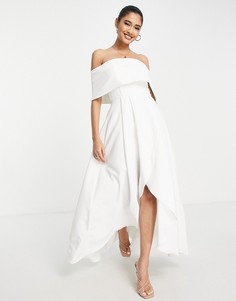 Свадебное асимметричное платье макси цвета слоновой кости с открытыми плечами True Violet-Белый
