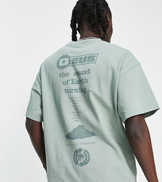 Зеленая плотная футболка с вертикальным принтом на спине Deus Ex Machina Power – эксклюзивно для ASOS-Зеленый