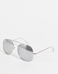 Серебристые солнцезащитные очки-авиаторы с зеркальными стеклами River Island-Серебристый
