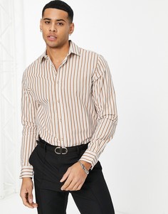 Рубашка узкого кроя в полоску в стиле ретро Harry Brown-Коричневый цвет