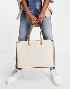 Структурированная сумка-тоут с внутренним карманом из материала с добавлением льна Accessorize-Белый
