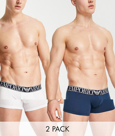 Набор из 2 боксеров-брифов с большим контрастным логотипом белого/бирюзового цвета Emporio Armani Bodywear-Разноцветный