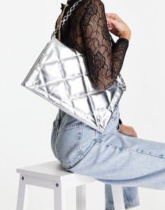 Серебристая стеганая сумка на плечо из искусственной кожи с эффектом металлик Miss Selfridge-Серебристый
